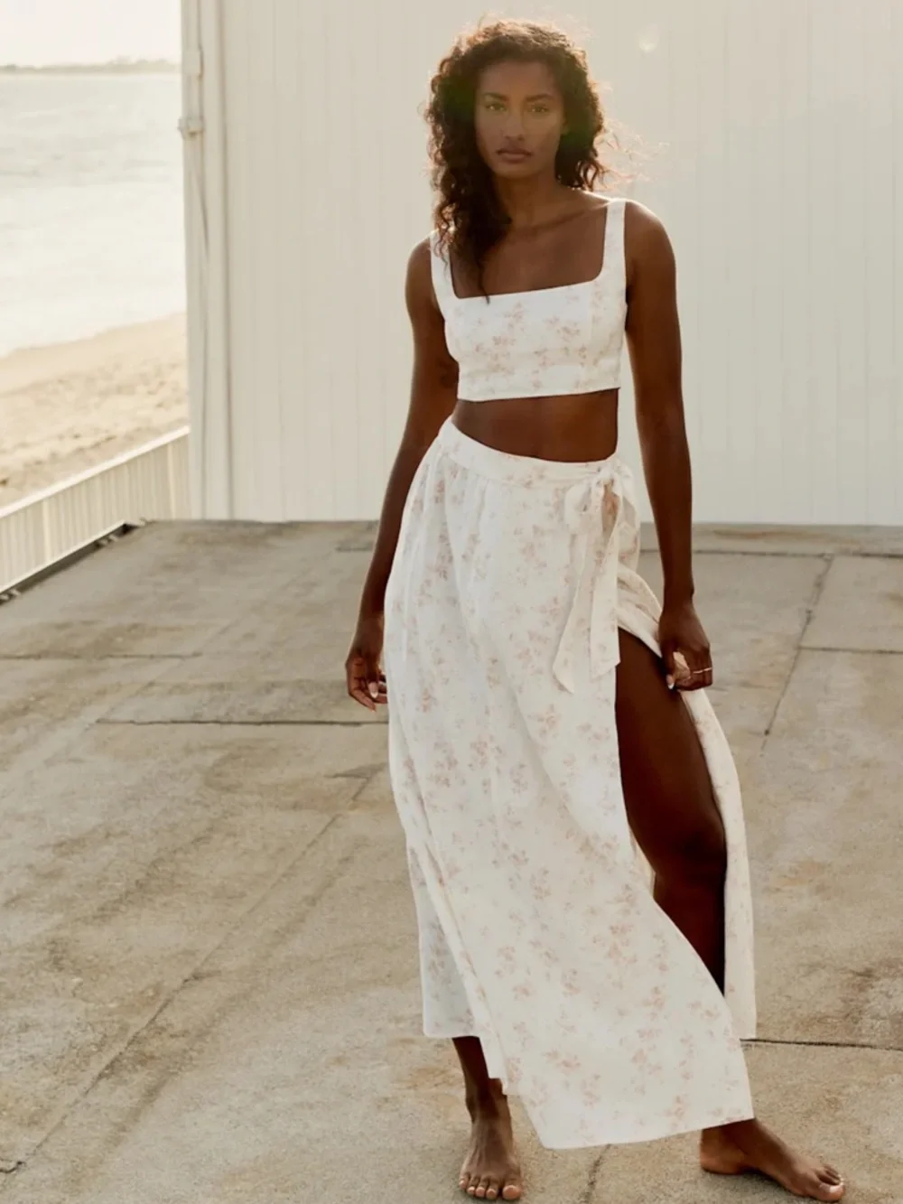 Reformation Palm Linen Set Skirt and Top Floral Print